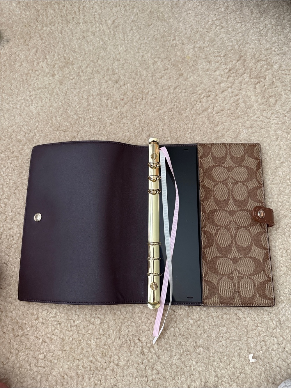Coach Brown Signature Logo Notebook Cover with Snap - Picture 2 of 6